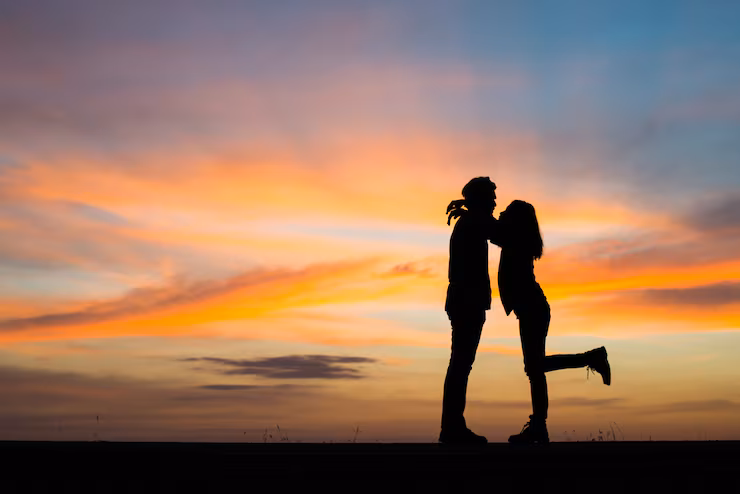 Happy couple connecting through online dating